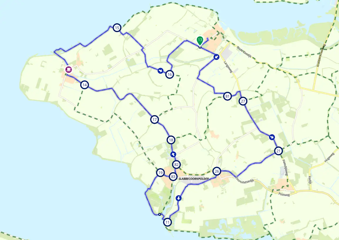 Kaart van de fietsroute fietsen over Tholen