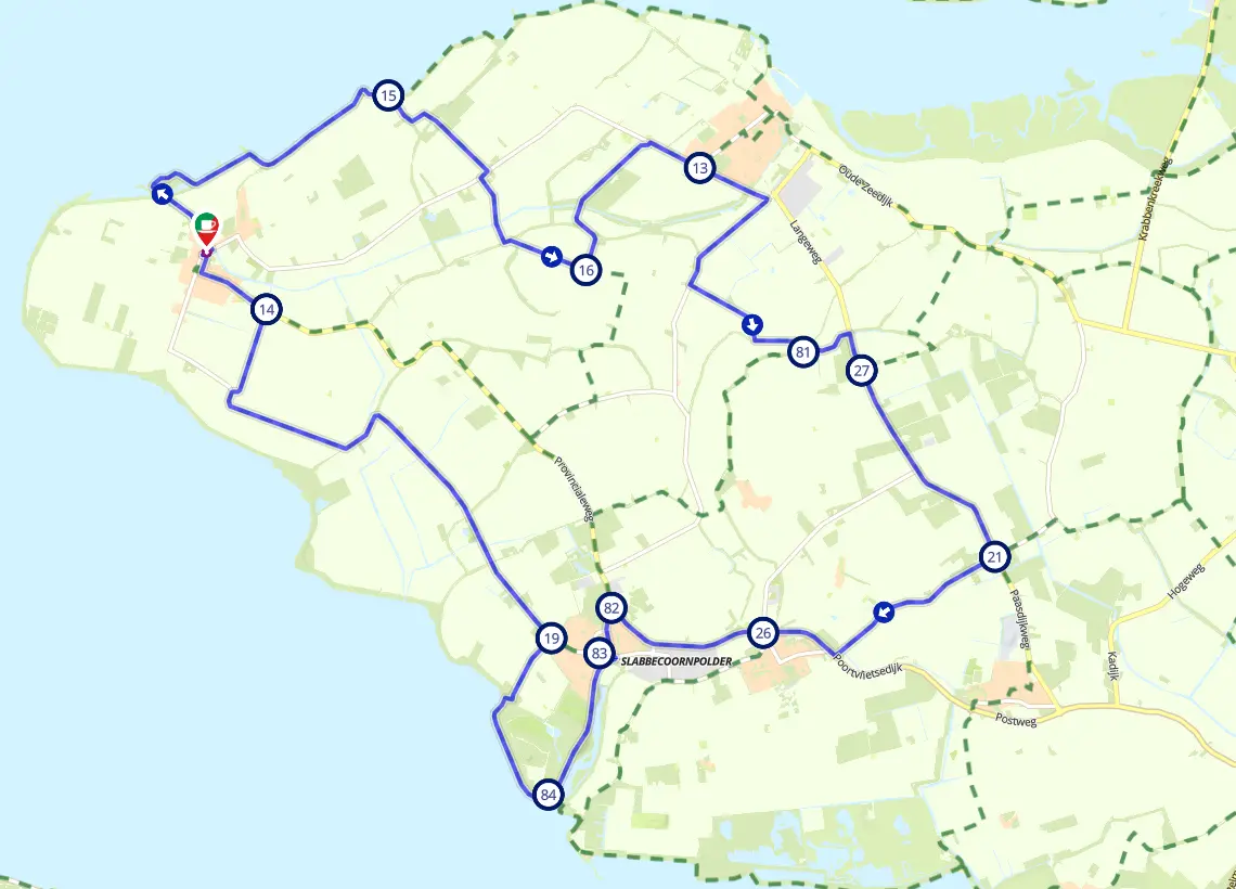Kaart van de fietsroute via Sint Annaland het mooie Tholen over